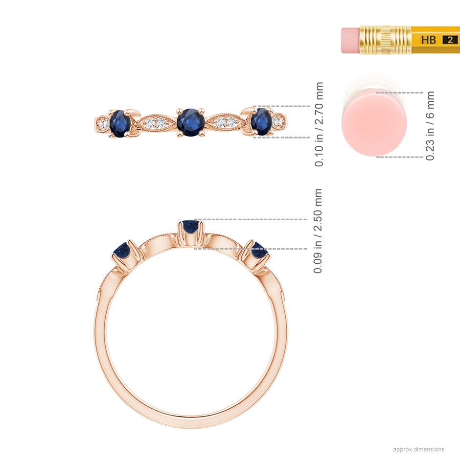 2.7mm AA Blue Sapphire & Diamond Marquise and Dot Ring in Rose Gold ruler