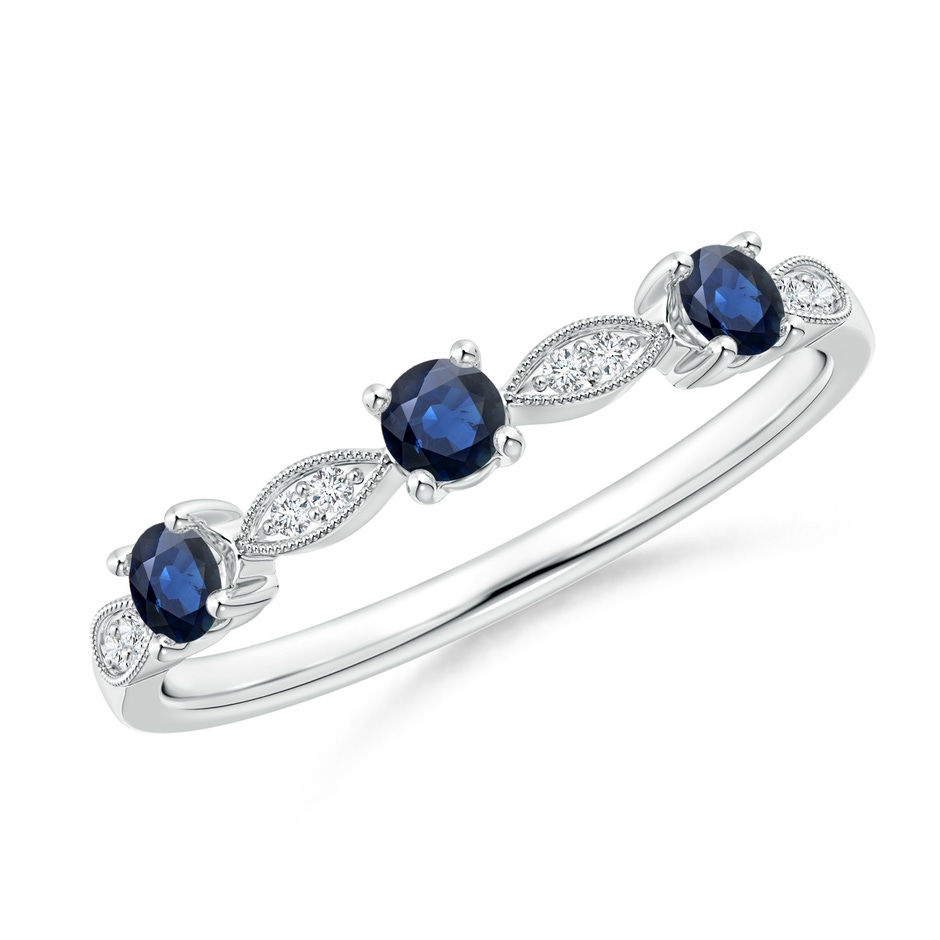 2.7mm AA Blue Sapphire & Diamond Marquise and Dot Ring in S999 Silver 