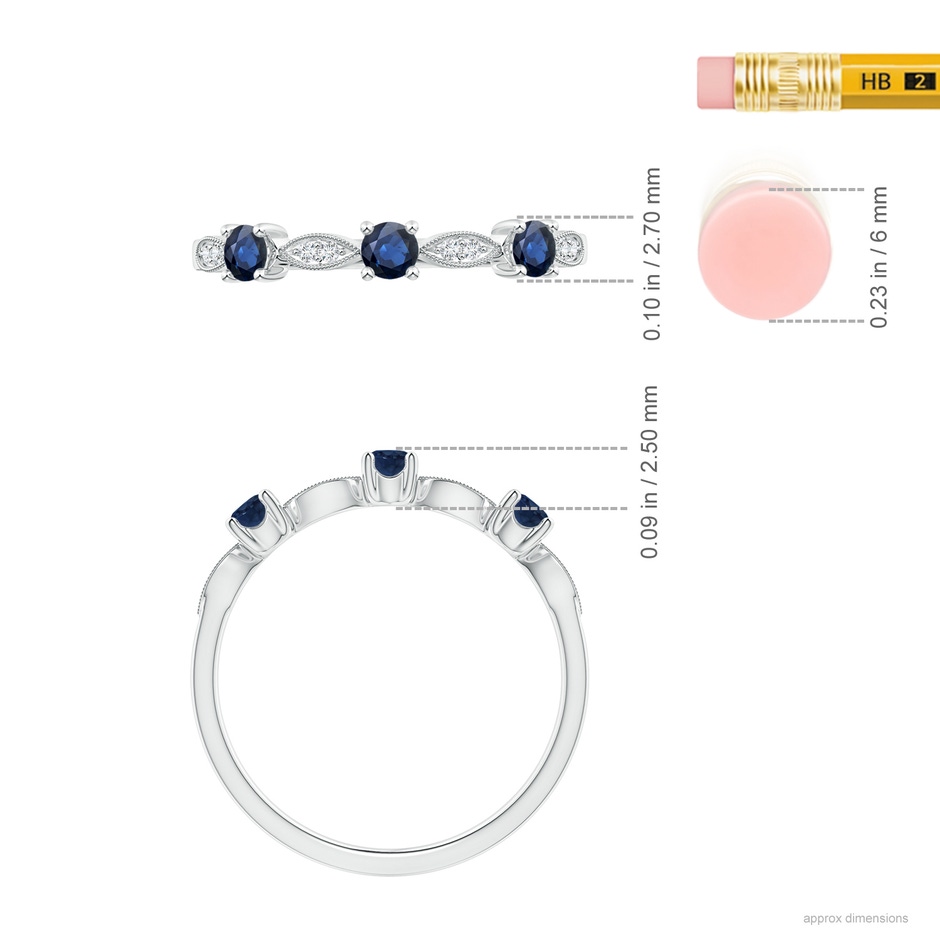 2.7mm AA Blue Sapphire & Diamond Marquise and Dot Ring in S999 Silver ruler