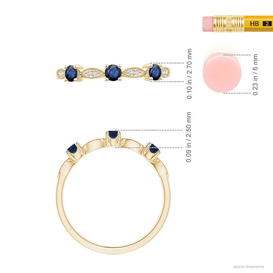 2.7mm AA Blue Sapphire & Diamond Marquise and Dot Ring in Yellow Gold ruler