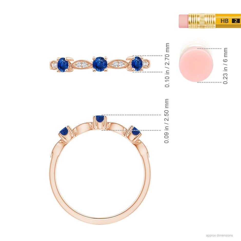 2.7mm AAA Blue Sapphire & Diamond Marquise and Dot Ring in Rose Gold ruler