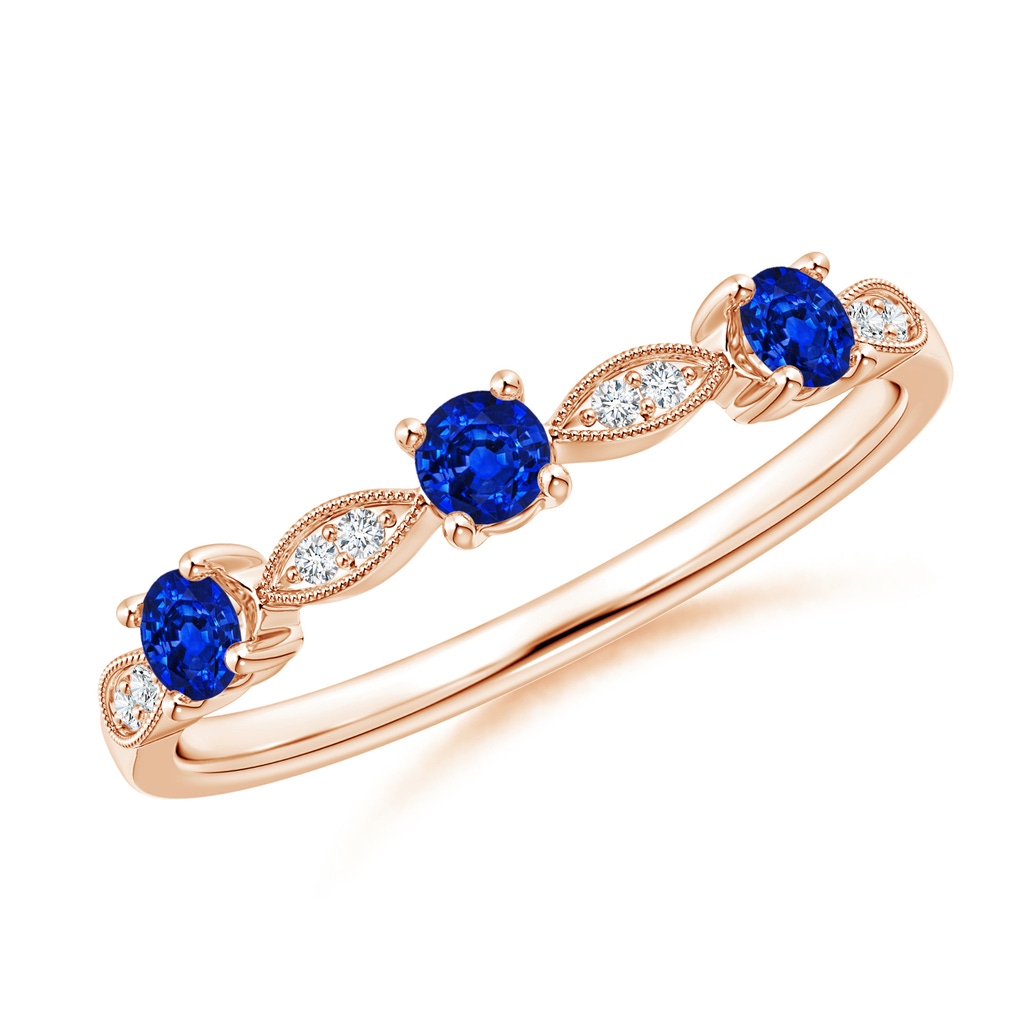 2.7mm AAAA Blue Sapphire & Diamond Marquise and Dot Ring in Rose Gold