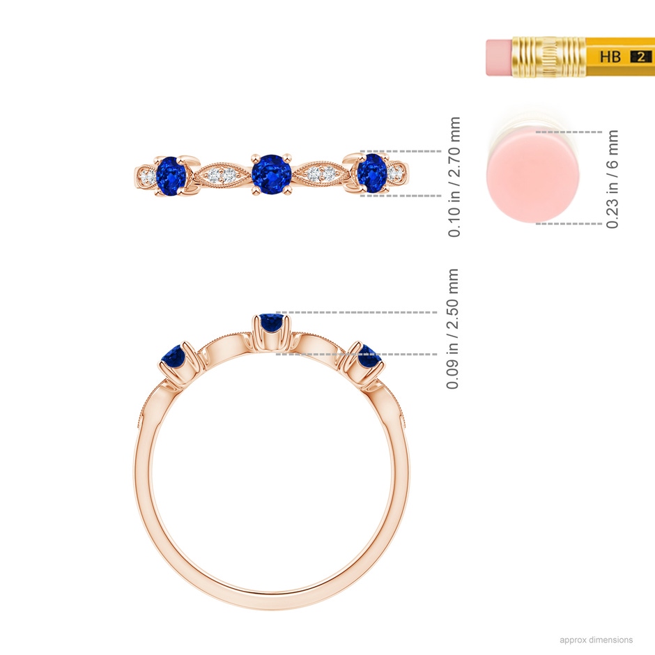 2.7mm AAAA Blue Sapphire & Diamond Marquise and Dot Ring in Rose Gold ruler