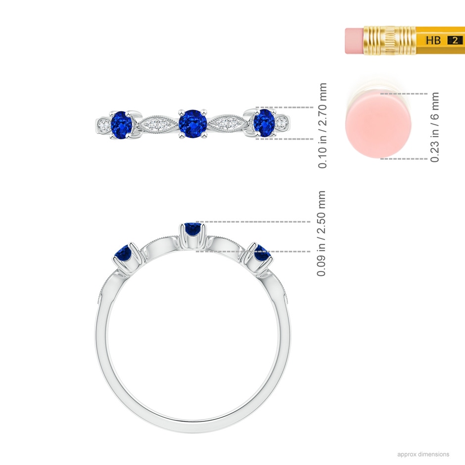 2.7mm AAAA Blue Sapphire & Diamond Marquise and Dot Ring in White Gold ruler
