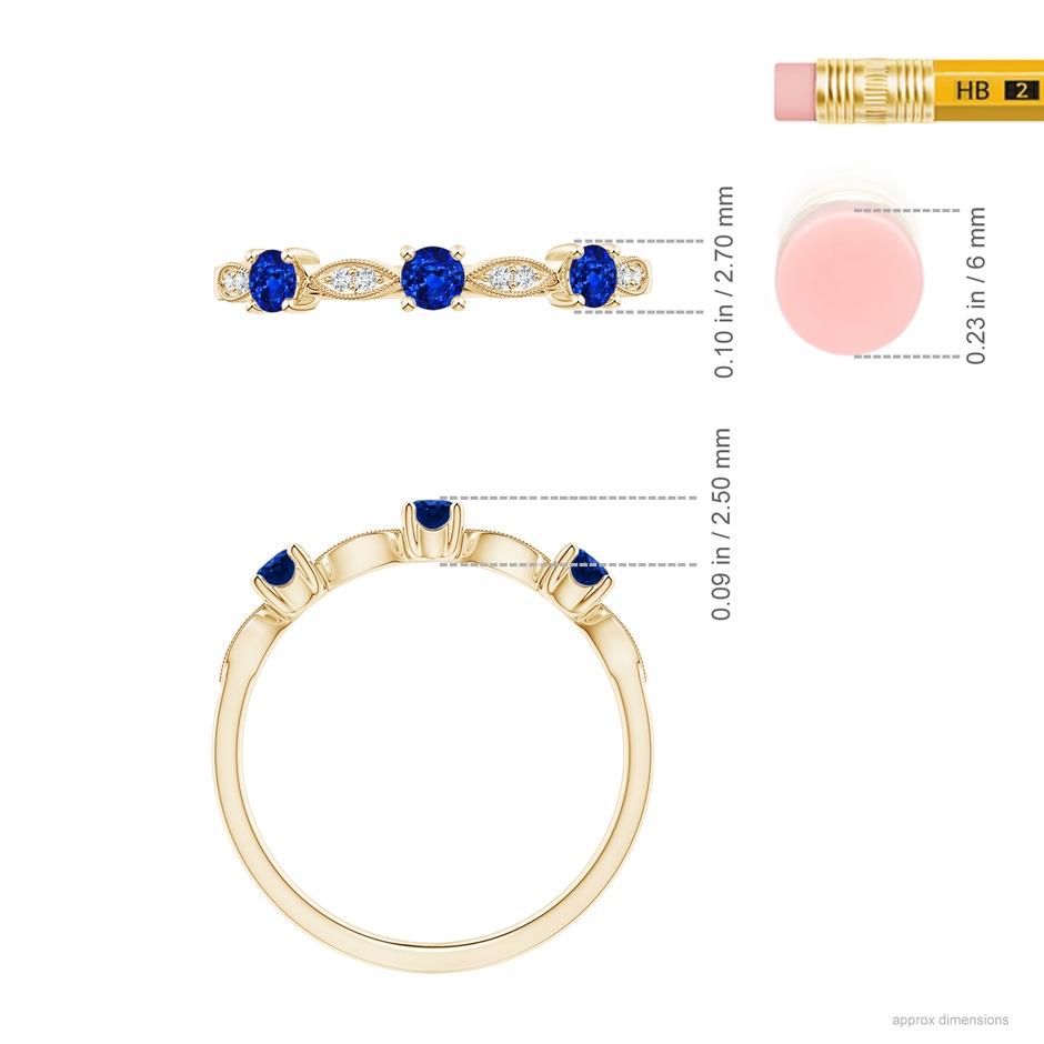 2.7mm AAAA Blue Sapphire & Diamond Marquise and Dot Ring in Yellow Gold ruler
