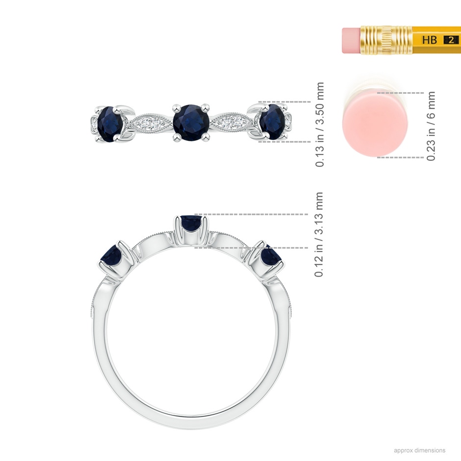 3.5mm A Blue Sapphire & Diamond Marquise and Dot Ring in 18K White Gold ruler
