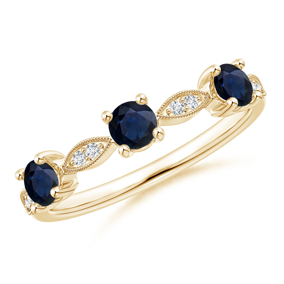 3.5mm A Blue Sapphire & Diamond Marquise and Dot Ring in 18K Yellow Gold 
