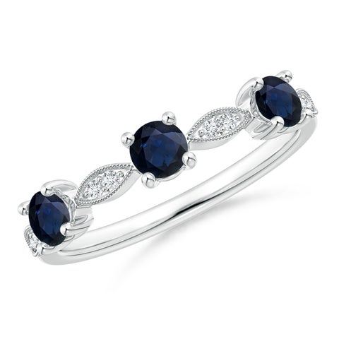 3.5mm A Blue Sapphire & Diamond Marquise and Dot Ring in S999 Silver