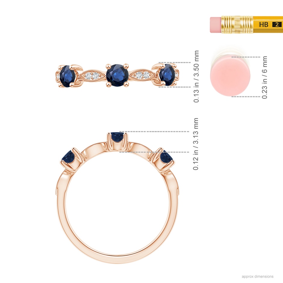 3.5mm AA Blue Sapphire & Diamond Marquise and Dot Ring in Rose Gold ruler