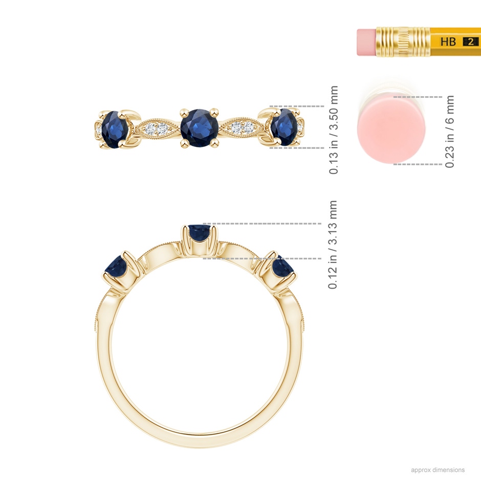 3.5mm AA Blue Sapphire & Diamond Marquise and Dot Ring in Yellow Gold ruler