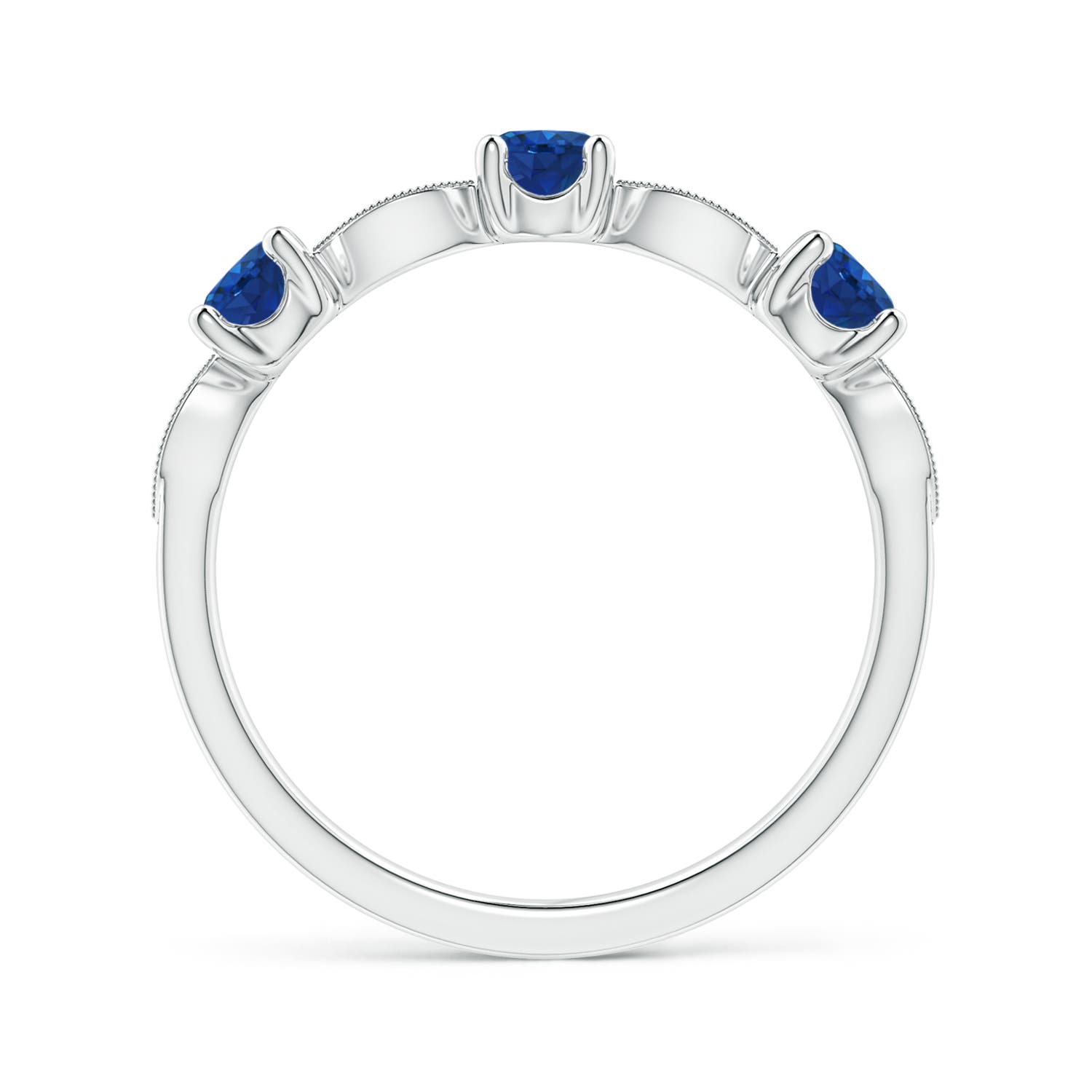 3.5mm AAA Blue Sapphire & Diamond Marquise and Dot Ring in White Gold