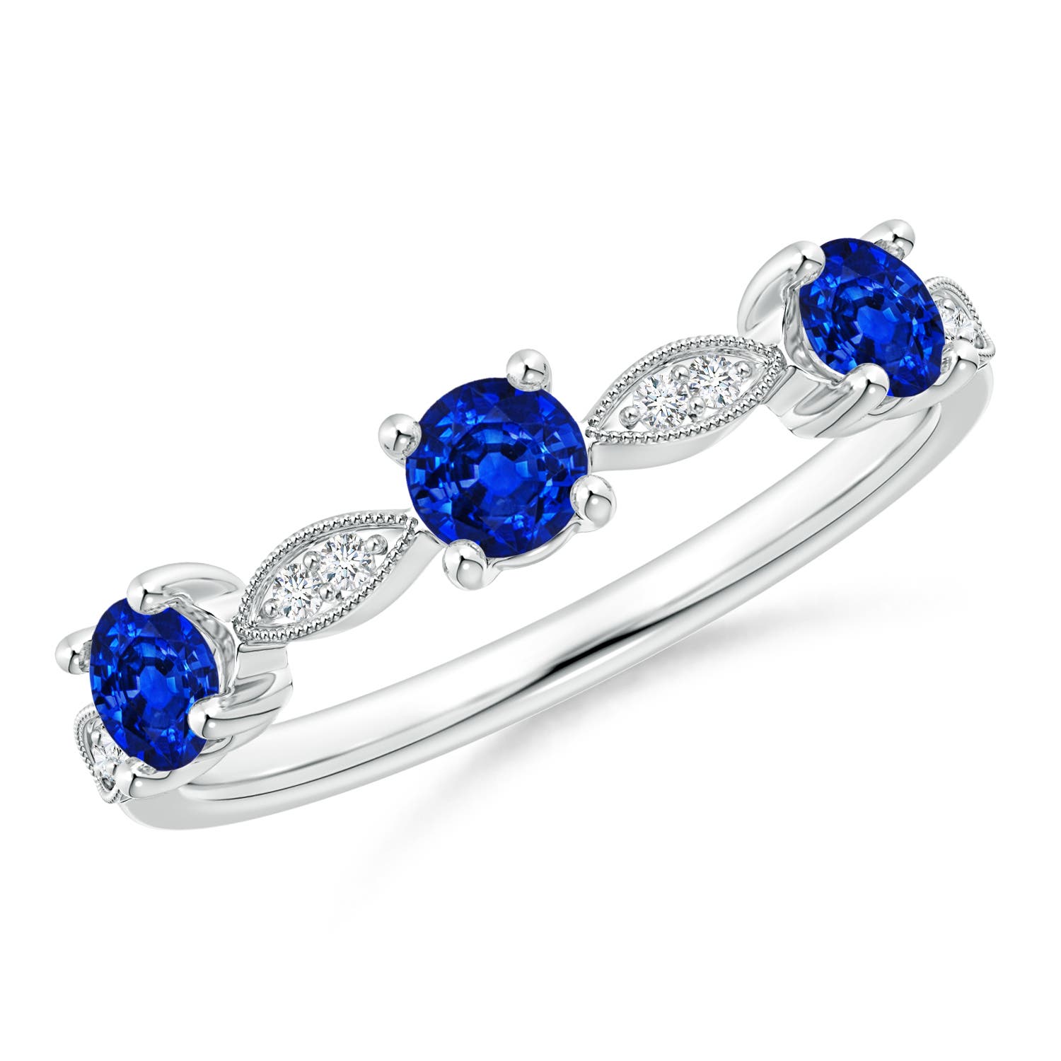 3.5mm AAAA Blue Sapphire & Diamond Marquise and Dot Ring in 18CT White Gold