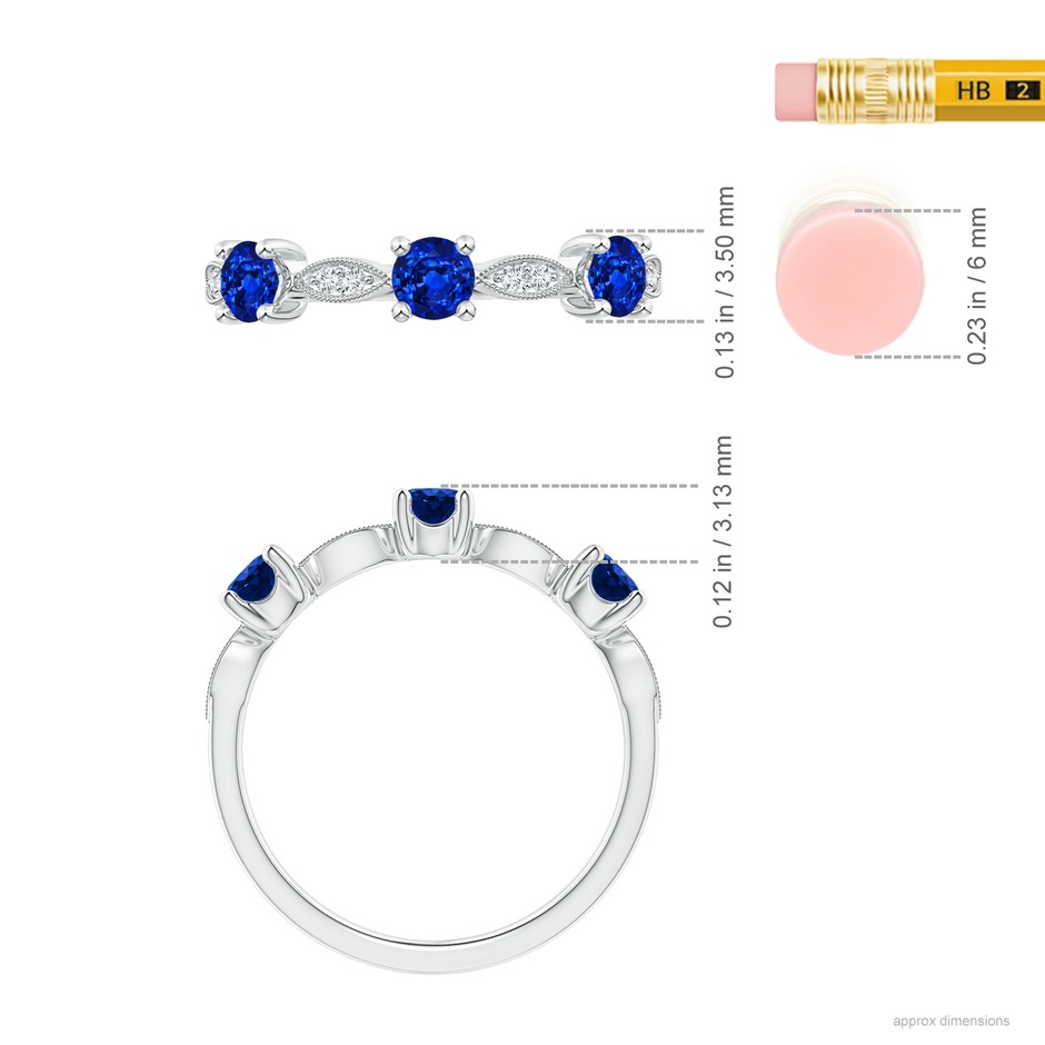 3.5mm AAAA Blue Sapphire & Diamond Marquise and Dot Ring in 18K White Gold ruler