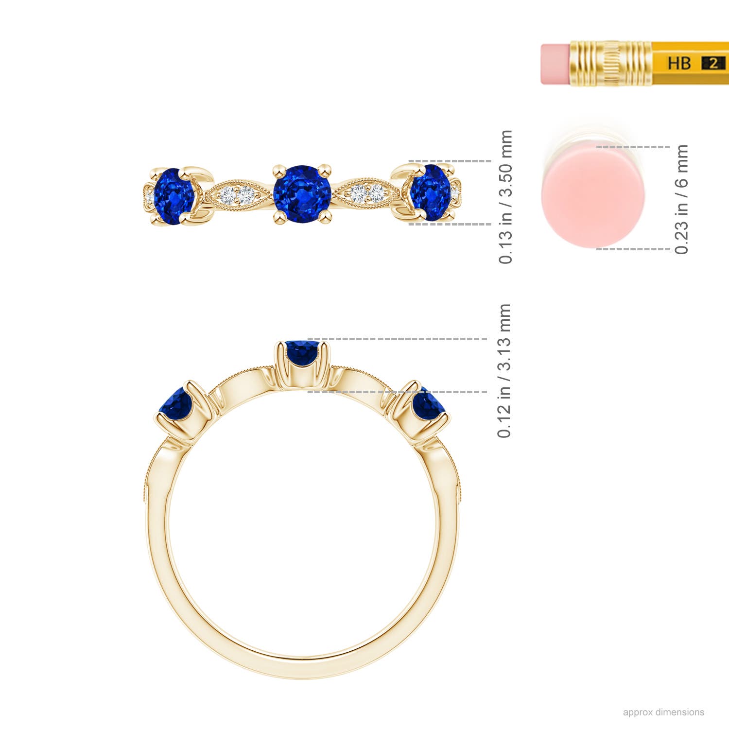 3.5mm AAAA Blue Sapphire & Diamond Marquise and Dot Ring in 18CT Yellow Gold - ruler
