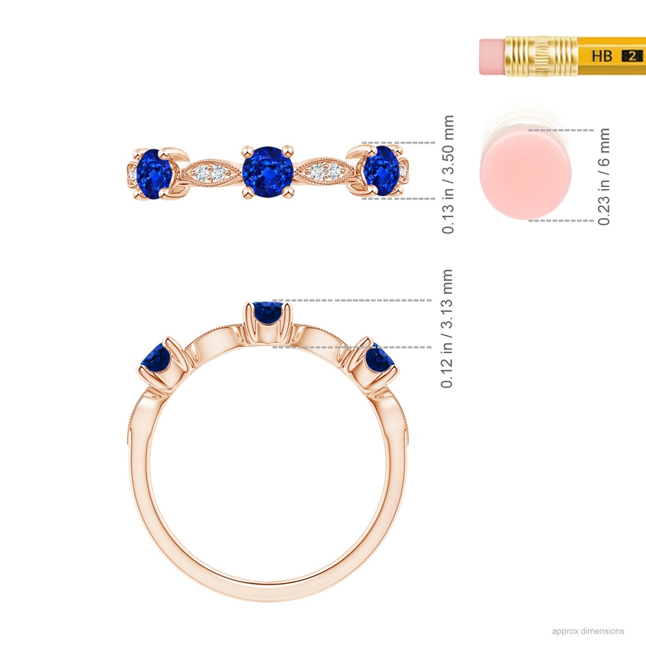 3.5mm AAAA Blue Sapphire & Diamond Marquise and Dot Ring in Rose Gold ruler