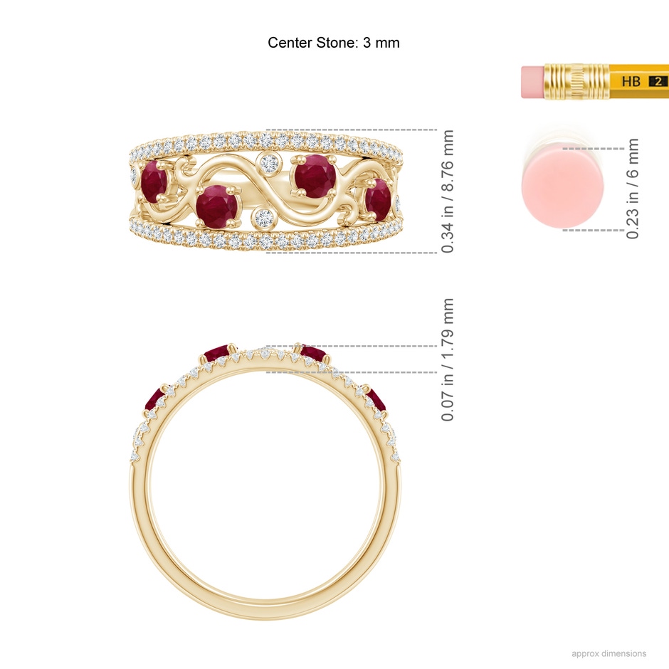 3mm A Nature Inspired Round Ruby & Diamond Filigree Ring in 18K Yellow Gold ruler