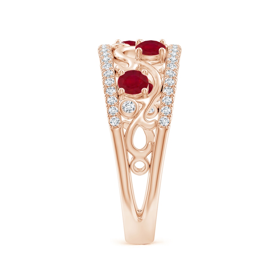 3mm AA Nature Inspired Round Ruby & Diamond Filigree Ring in Rose Gold side 299