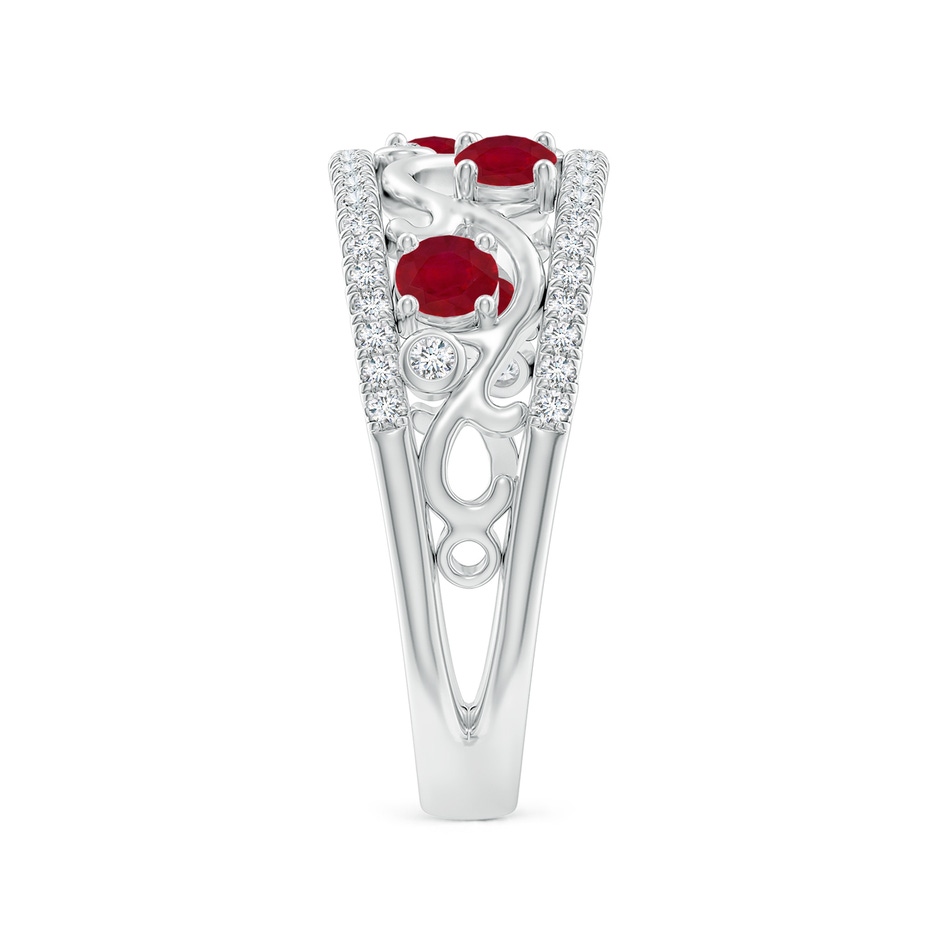 3mm AA Nature Inspired Round Ruby & Diamond Filigree Ring in White Gold side 299