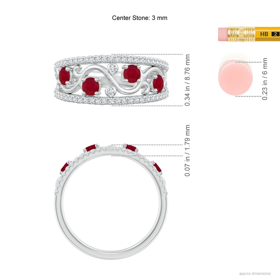 3mm AA Nature Inspired Round Ruby & Diamond Filigree Ring in White Gold ruler