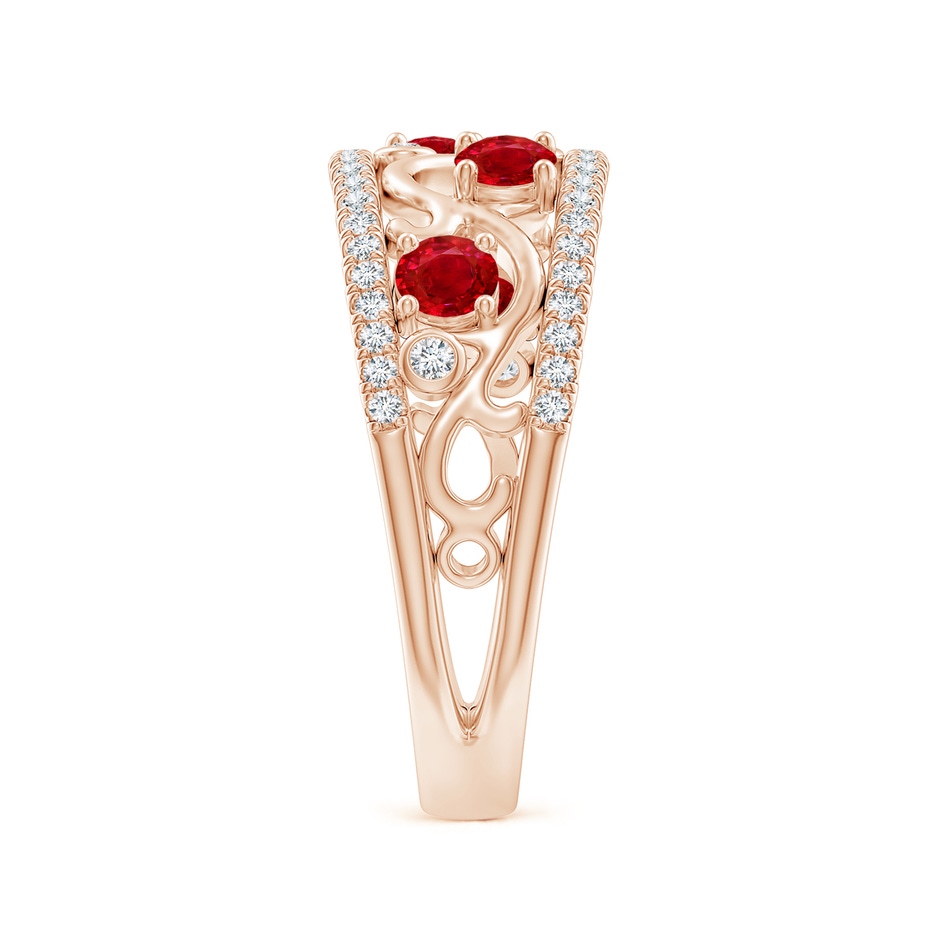 3mm AAA Nature Inspired Round Ruby & Diamond Filigree Ring in Rose Gold side 299