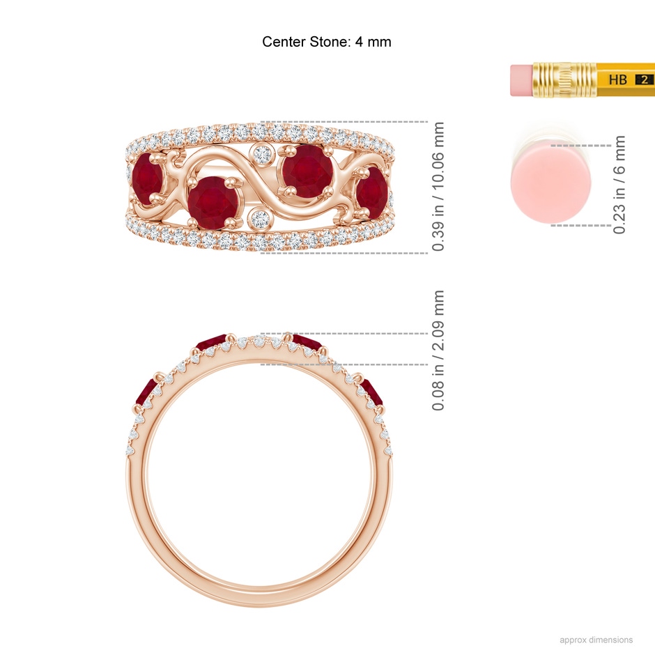 4mm AA Nature Inspired Round Ruby & Diamond Filigree Ring in 18K Rose Gold ruler