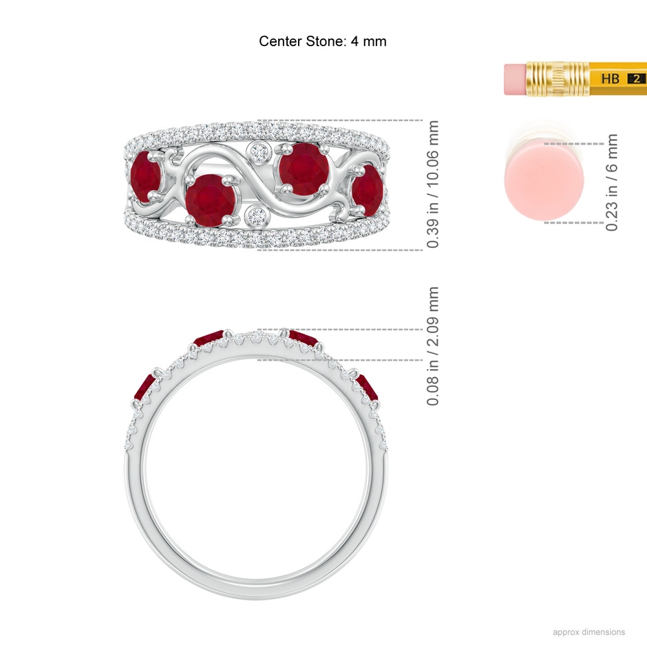 4mm AA Nature Inspired Round Ruby & Diamond Filigree Ring in White Gold ruler