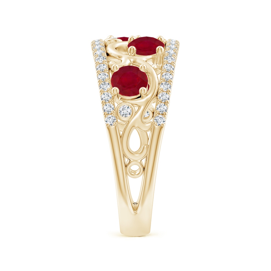 4mm AA Nature Inspired Round Ruby & Diamond Filigree Ring in Yellow Gold side 299