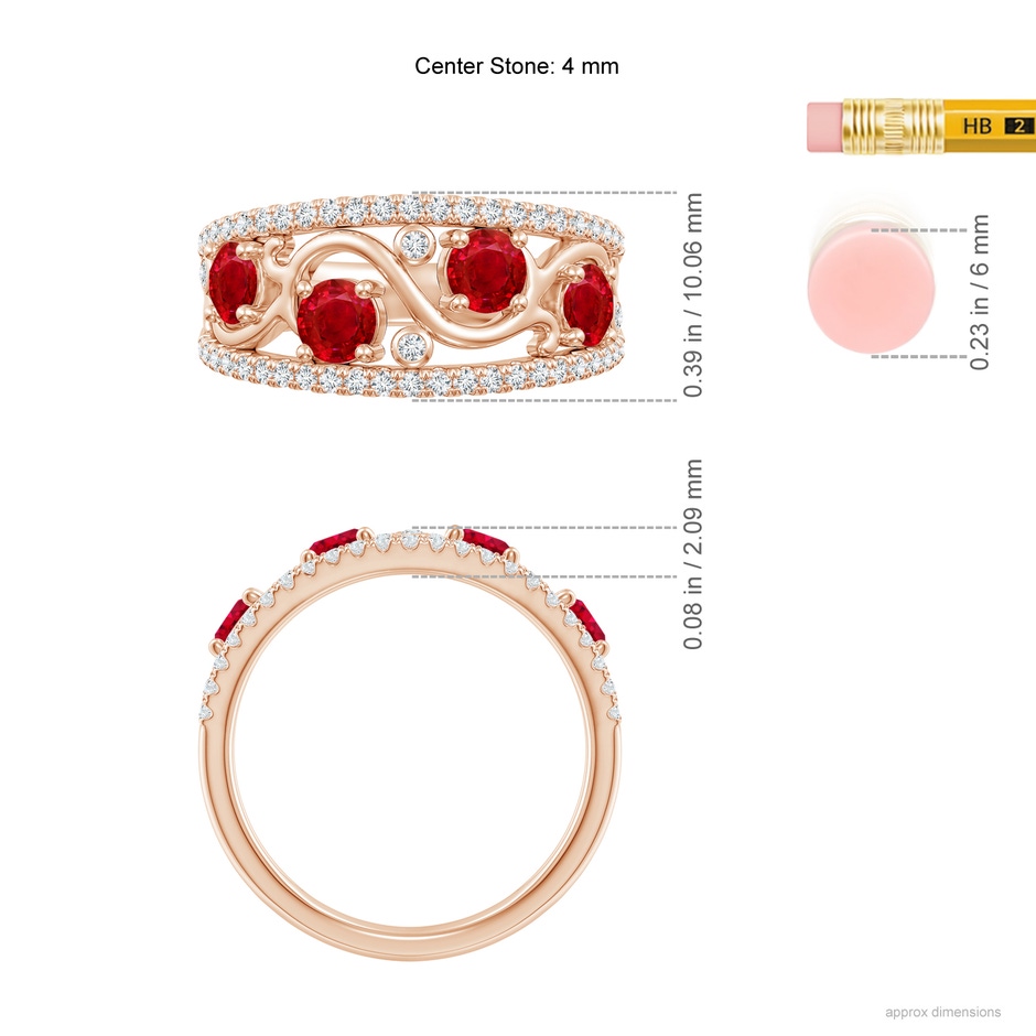 4mm AAA Nature Inspired Round Ruby & Diamond Filigree Ring in 18K Rose Gold ruler