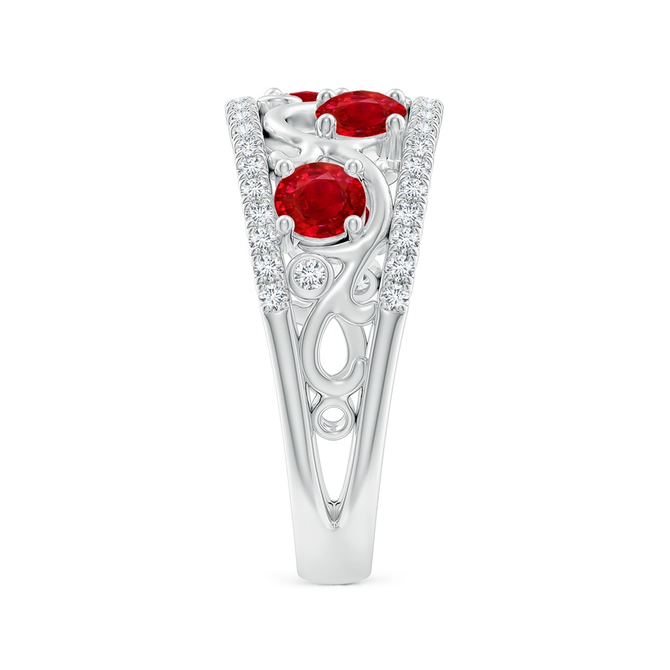 4mm AAA Nature Inspired Round Ruby & Diamond Filigree Ring in White Gold side 299