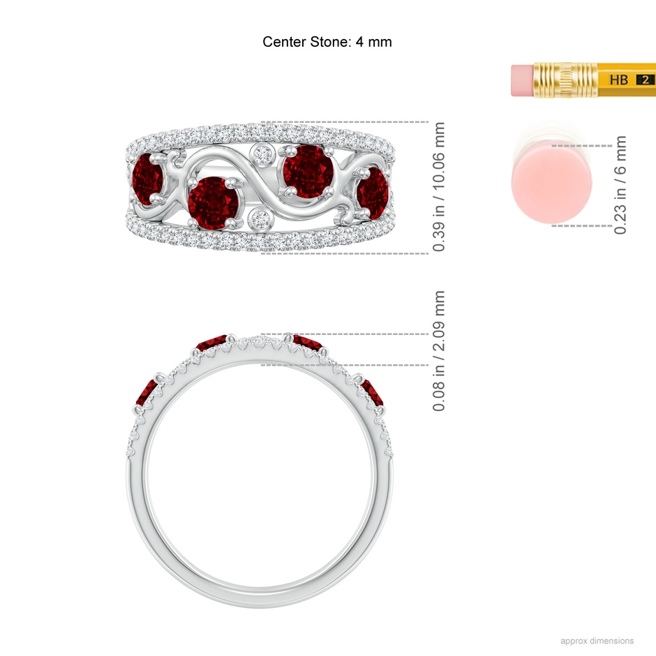 4mm AAAA Nature Inspired Round Ruby & Diamond Filigree Ring in 18K White Gold ruler