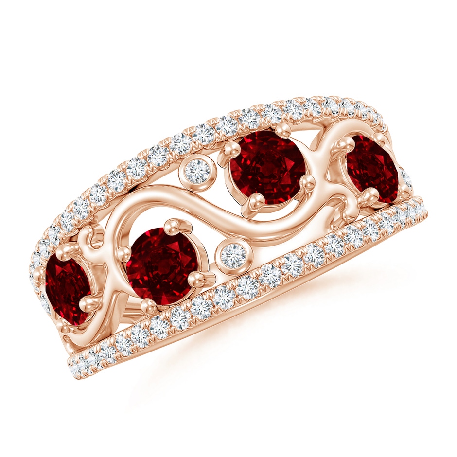 4mm AAAA Nature Inspired Round Ruby & Diamond Filigree Ring in Rose Gold 
