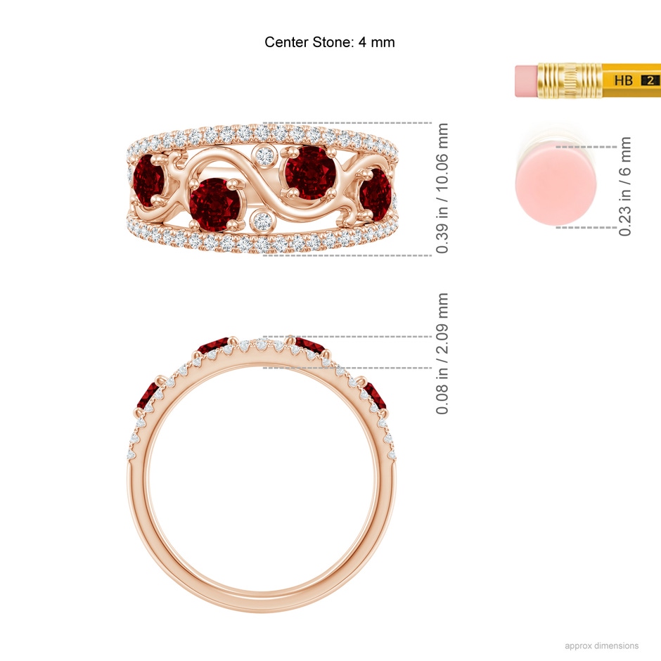 4mm AAAA Nature Inspired Round Ruby & Diamond Filigree Ring in Rose Gold ruler