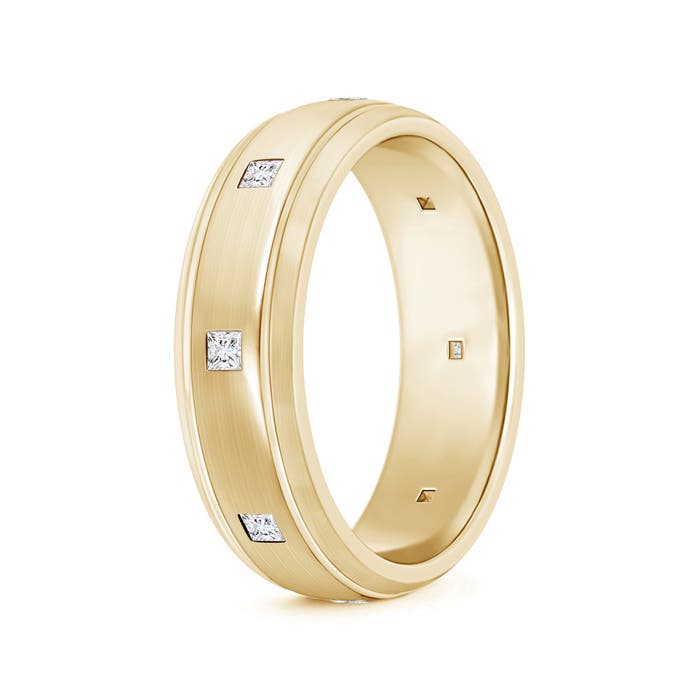 2mm GVS2 Princess Diamond Low Dome Comfort Fit Wedding Ring for Him in 100 18K Yellow Gold