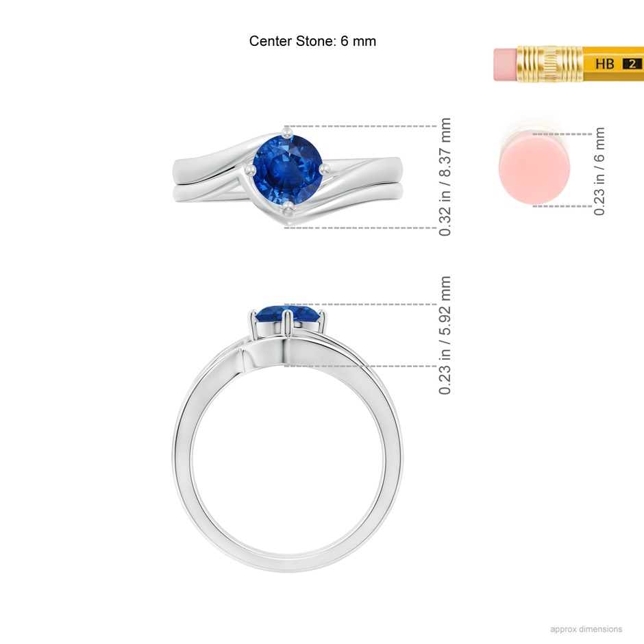 6mm AAA Round Blue Sapphire Bypass Bridal Set in White Gold ruler