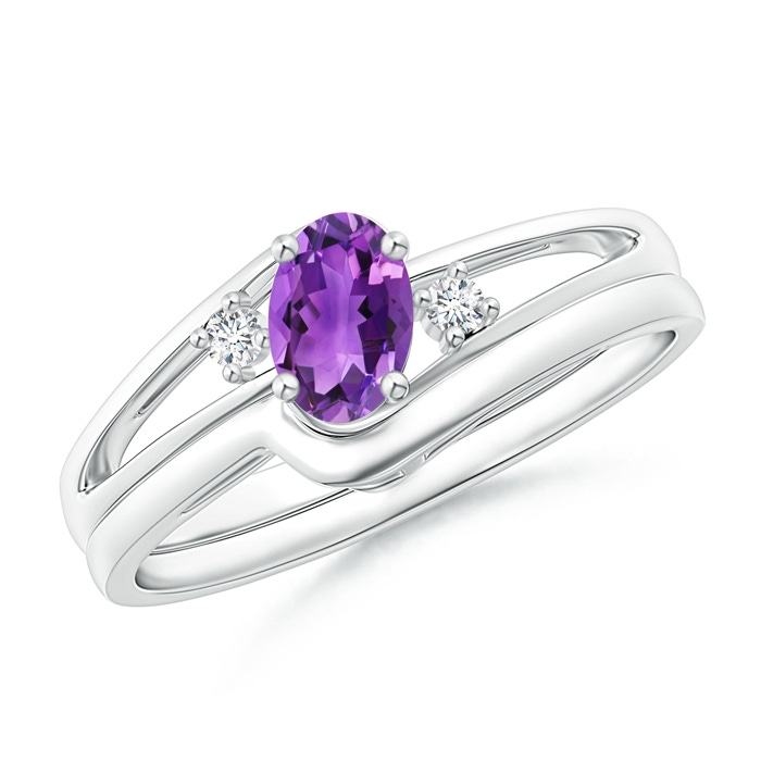 6x4mm AAA Split Shank Amethyst Engagement Ring with Wedding Band in P950 Platinum 