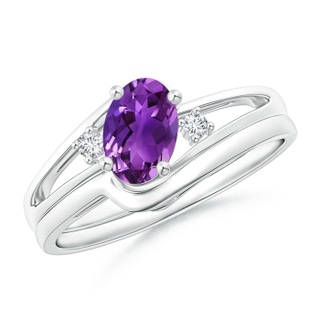 7x5mm AAAA Split Shank Amethyst Engagement Ring with Wedding Band in P950 Platinum
