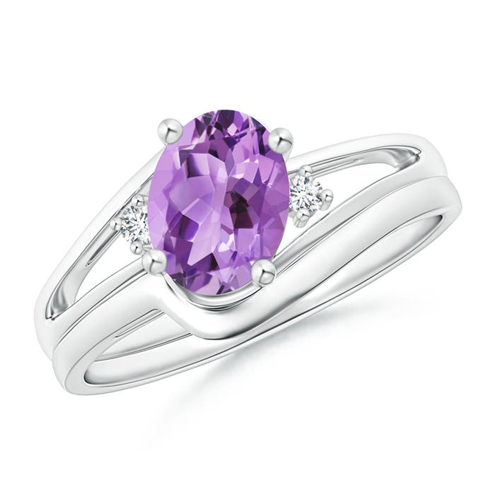 Angara 1.2 CTW Split Shank Amethyst Ring with Wedding Band in Silver