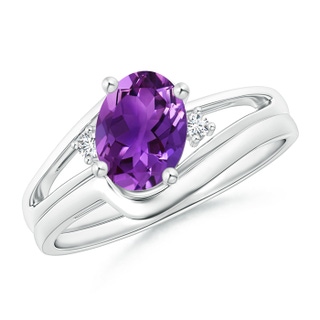 8x6mm AAAA Split Shank Amethyst Engagement Ring with Wedding Band in P950 Platinum