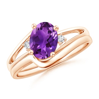 8x6mm AAAA Split Shank Amethyst Engagement Ring with Wedding Band in Rose Gold