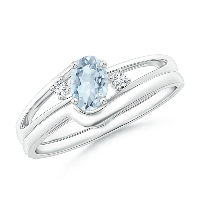 6x4mm A Split Shank Aquamarine Engagement Ring with Wedding Band in P950 Platinum 