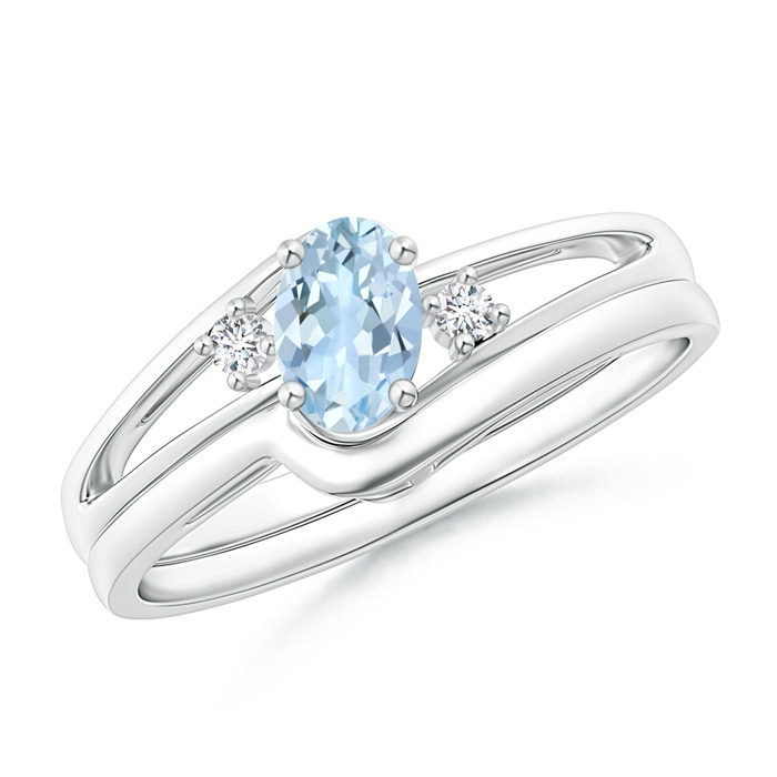 6x4mm AA Split Shank Aquamarine Engagement Ring with Wedding Band in White Gold 
