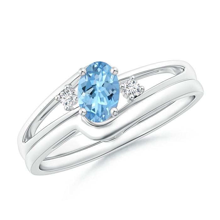 6x4mm AAAA Split Shank Aquamarine Engagement Ring with Wedding Band in P950 Platinum 
