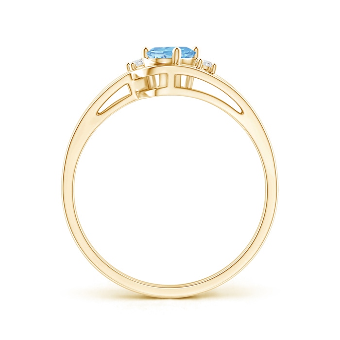 6x4mm AAAA Split Shank Aquamarine Engagement Ring with Wedding Band in Yellow Gold product image