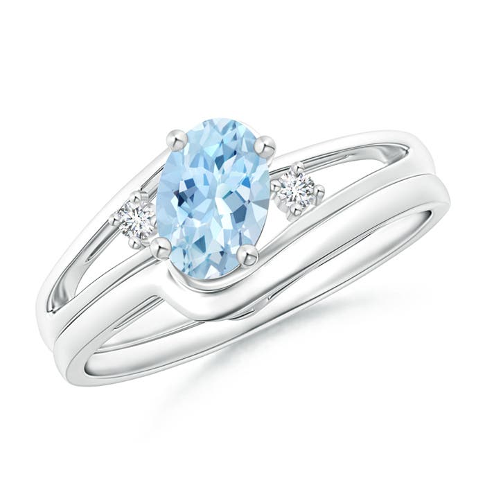 7x5mm AAA Split Shank Aquamarine Engagement Ring with Wedding Band in P950 Platinum