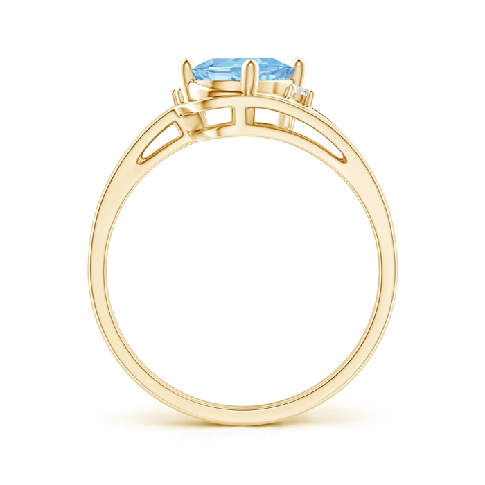 8x6mm AAAA Split Shank Aquamarine Engagement Ring with Wedding Band in Yellow Gold product image