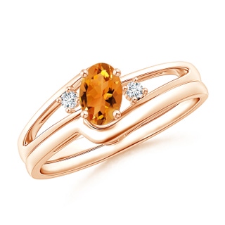 6x4mm AAA Split Shank Citrine Engagement Ring with Wedding Band in Rose Gold