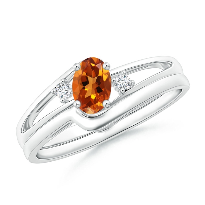 6x4mm AAAA Split Shank Citrine Engagement Ring with Wedding Band in S999 Silver