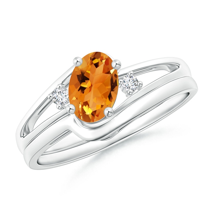 7x5mm AAA Split Shank Citrine Engagement Ring with Wedding Band in White Gold