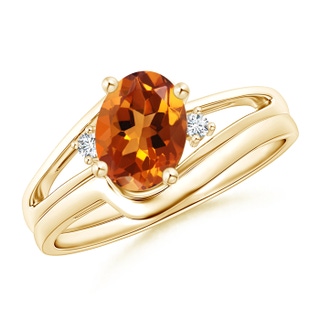 8x6mm AAAA Split Shank Citrine Engagement Ring with Wedding Band in 9K Yellow Gold