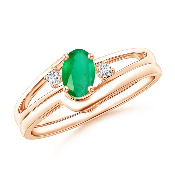 Split Shank Emerald Engagement Ring with Wedding Band